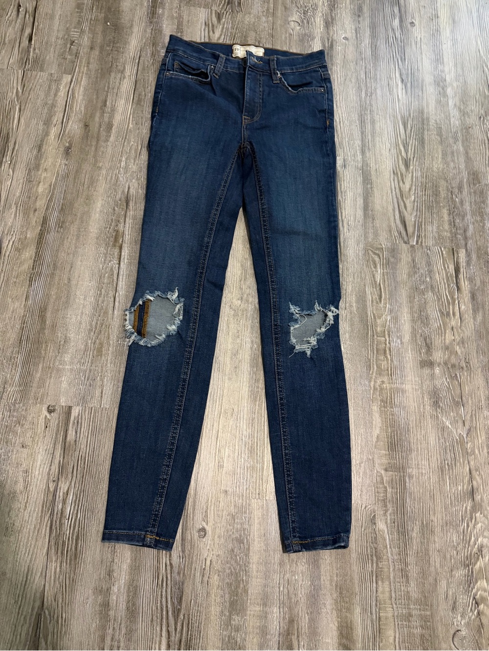 Free People Dark Blue Ripped Skinny Jeans